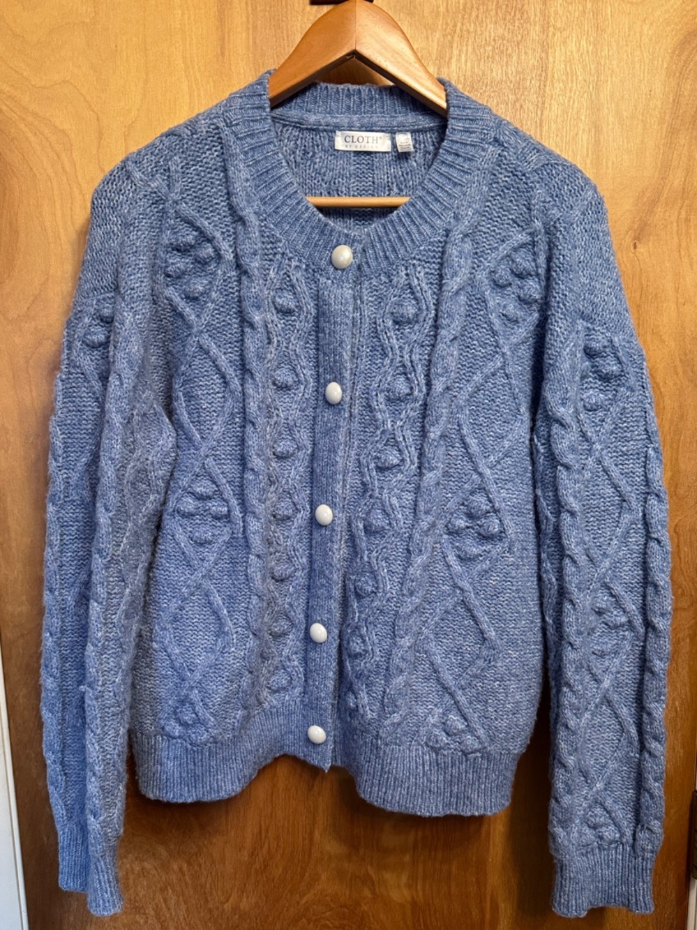 Cable-Knit Button-Front Cardigan in Light Blue